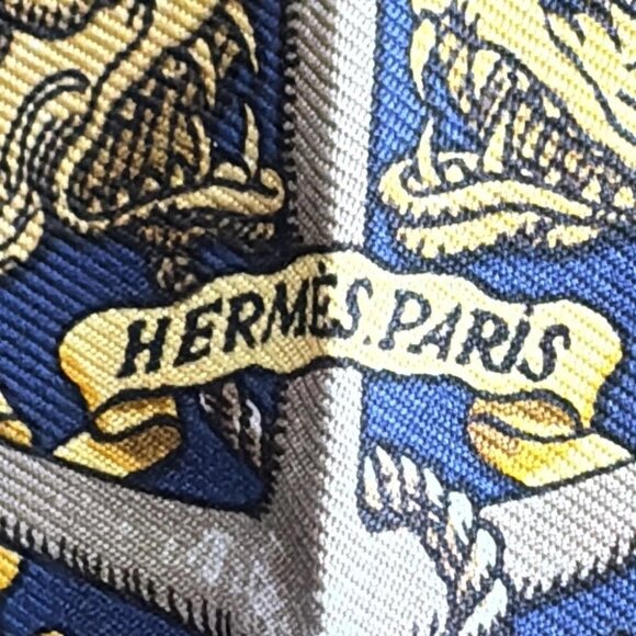 Auth HERMES Petit Carre - Navy Yellow Multi Scarf - Picture 3 of 4